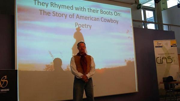 Jim Blasingame gives a conference presentation about cowboy poetry / Courtesy photo