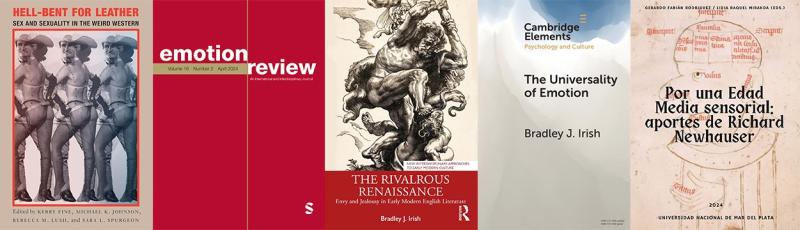 Covers of books and journals by Kerry Fine, Bradley Irish, and Richard Newhauser