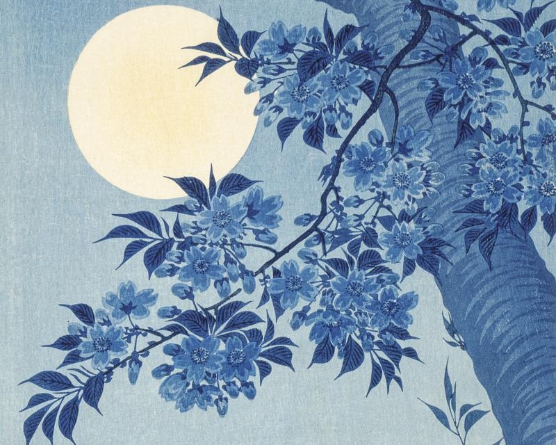 Blossoming Cherry on a Moonlit Night (ca. 1932) by Ohara Koson (1877–1945). Original from the Los Angeles County Museum of Art. Digitally enhanced by rawpixel.