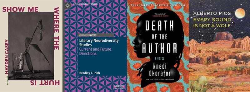 Covers of books by Hayden Casey, Bradley Irish, Nnedi Okorafor, and Alberto Rios