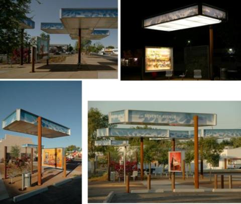 Collage of 7th Avenue Streetscape installments courtesy City of Phoenix Arts + Culture 