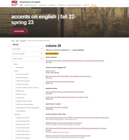 Image of Accents on English table of contents, fall 2022-spring 2023