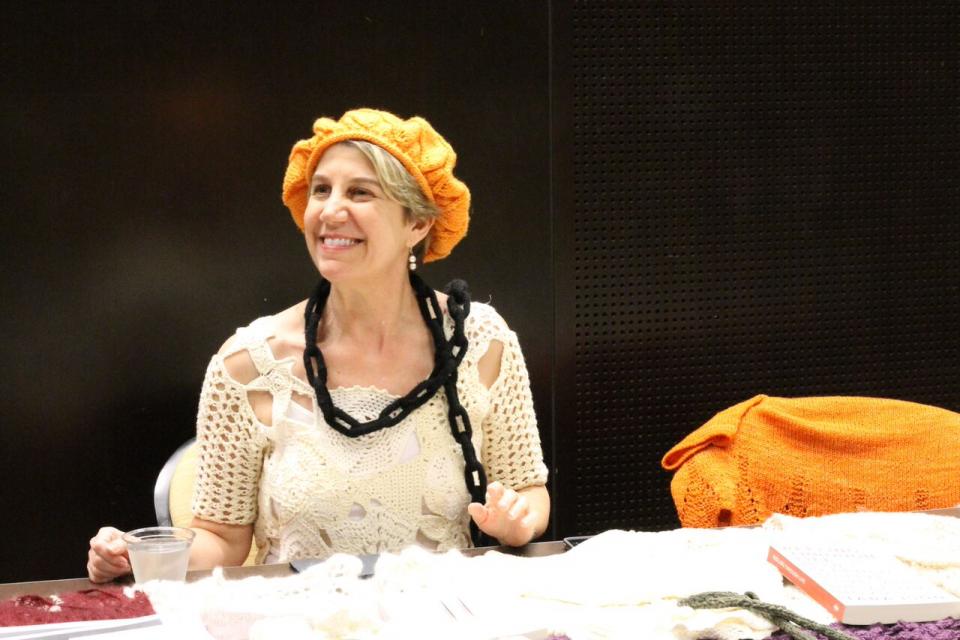 Image: English professor Tara Ison responded to the call for participants to bring their handiwork projects. / Photo by Jennifer Russum
