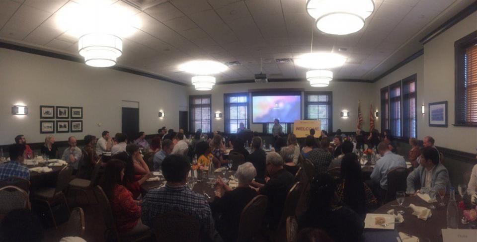 The Connected Academics Orientation and Welcome Dinner at the University Club on August 19. / Photo by Devoney Looser