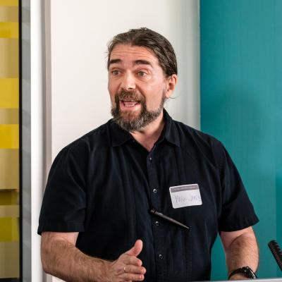 Image of ASU professor Mark James presenting at the 50 Years of MTESOL Conference in 2019. / Photo by Bruce Matsunaga