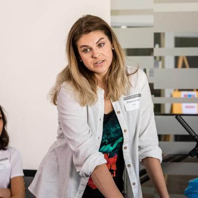 Image of ASU alum Zhanna Lagunova presenting at the 2019 MTESOL mini-conference / Photo by Bruce Matsunaga